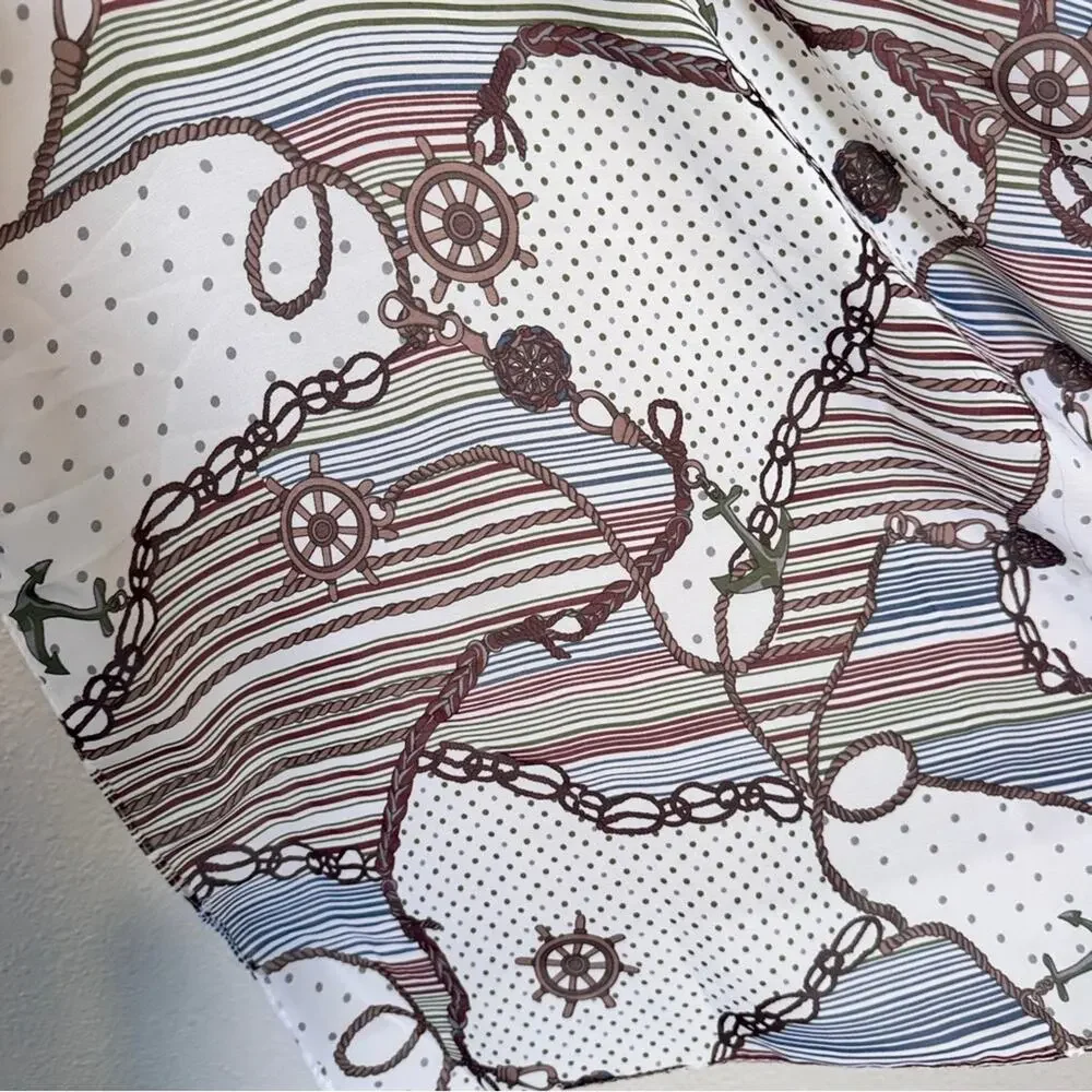 Zara White Brown Rope Anchor Print Scarf Nautical Boat Fall Womens Accessories
